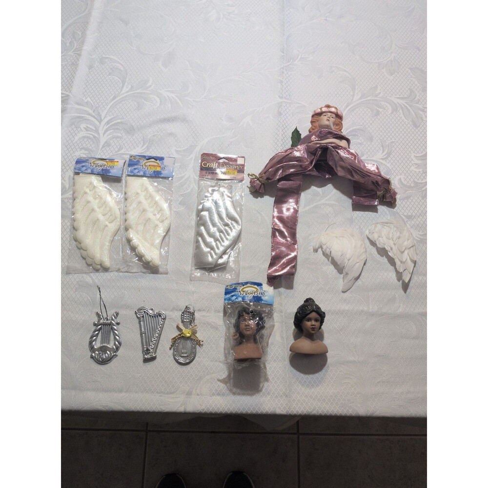 Darice Lot Crafts Doll & Angels Porcelain Heads Feather Silver White Wings